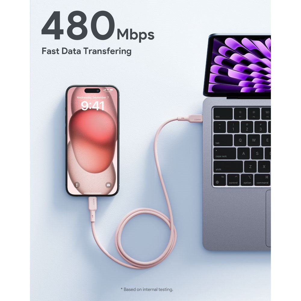 Aukey CB-SCC101 100W USB-C till USB-C-Kabel - 1m - Rosa