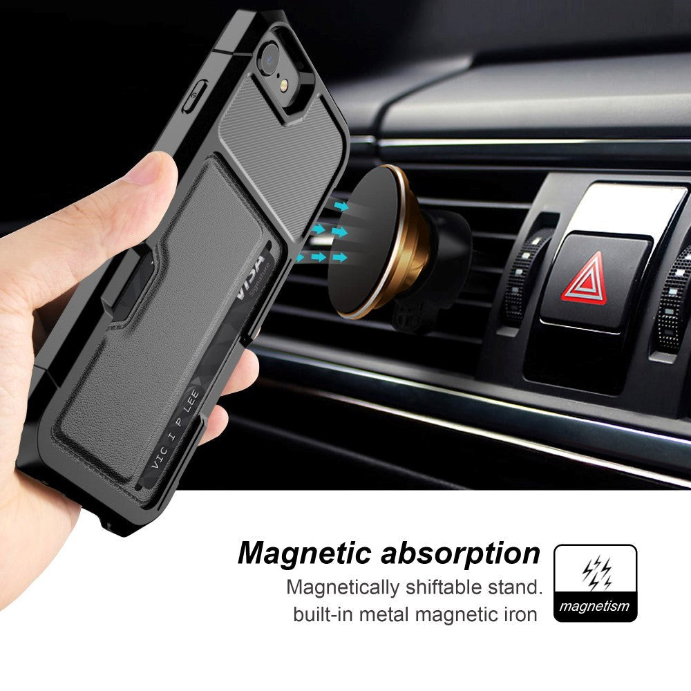 iPhone SE (2022/2020) / 8 / 7 / 6s / 6 Magnetiskt Skal med Korthållare - Svart