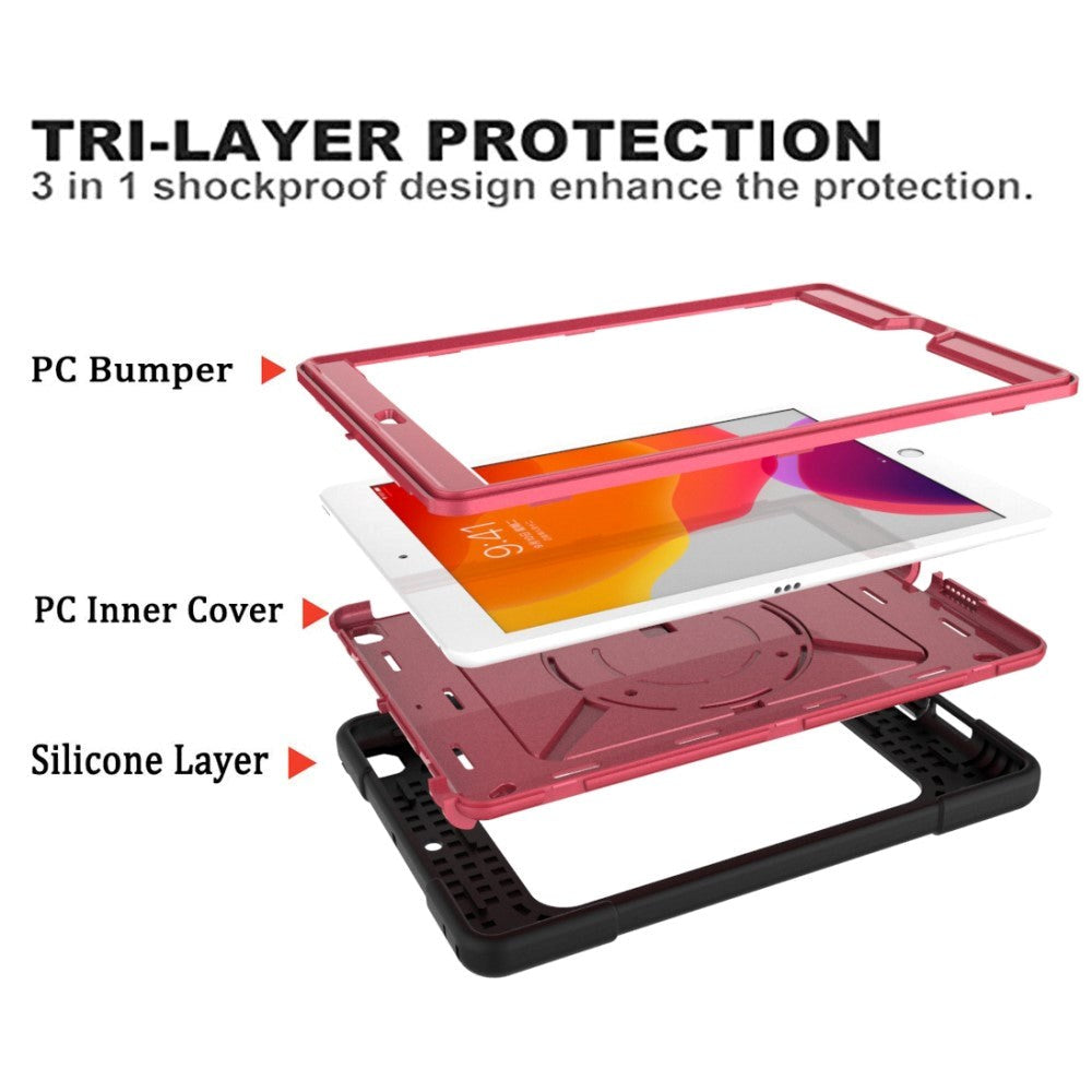 iPad 10.2" (2021 / 2020 / 2019) Tåligt Skal med Handhållare och Axelrem - Svart / Rosa