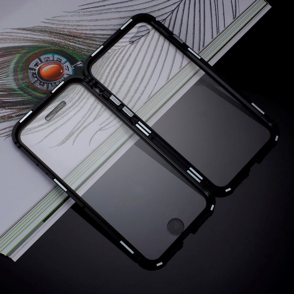 iPhone SE (2022/2020) / 8 / 7 360⁰ Magnetiskt Skal med Glas Framsida och Baksida - Svart