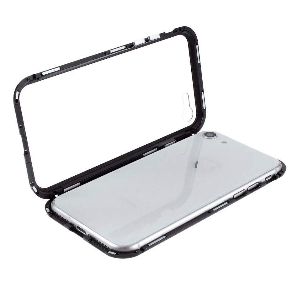 iPhone SE (2022/2020) / 8 / 7 360⁰ Magnetiskt Skal med Glas Framsida och Baksida - Svart
