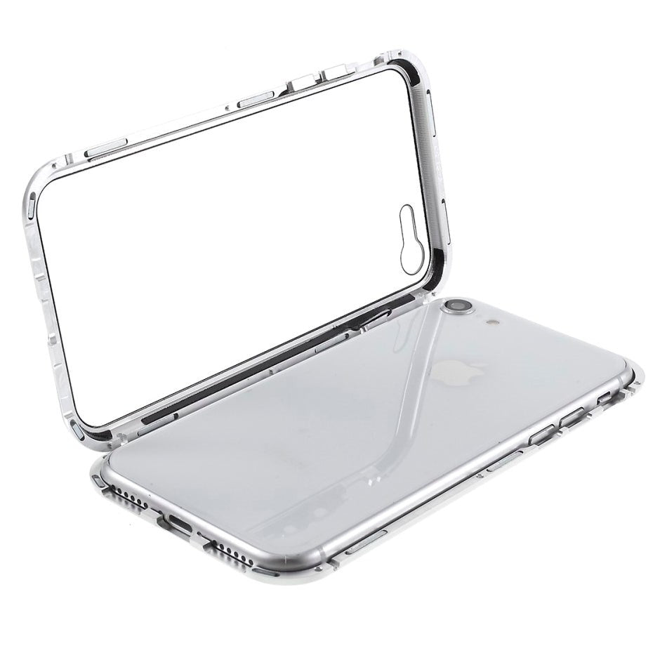 iPhone SE (2022/2020) / 8 / 7 360⁰ Magnetiskt Skal med Glas Framsida och Baksida - Silver