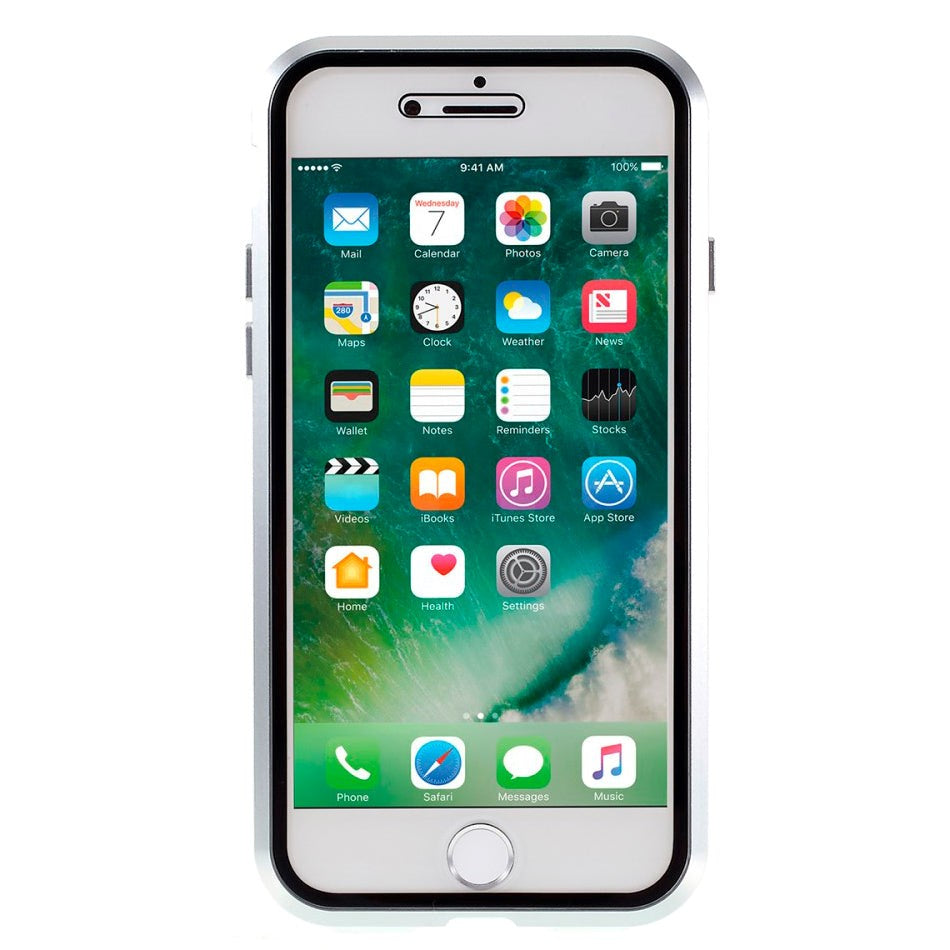 iPhone SE (2022/2020) / 8 / 7 360⁰ Magnetiskt Skal med Glas Framsida och Baksida - Silver