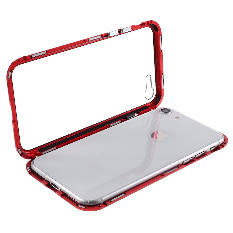 iPhone SE (2022/2020) / 8 / 7 360⁰ Magnetiskt Skal med Glas Framsida och Baksida - Röd