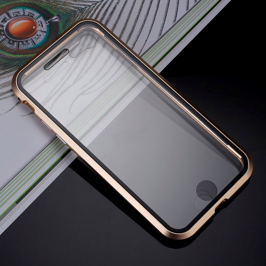 iPhone SE (2022/2020) / 8 / 7 360⁰ Magnetiskt Skal med Glas Framsida och Baksida - Guld
