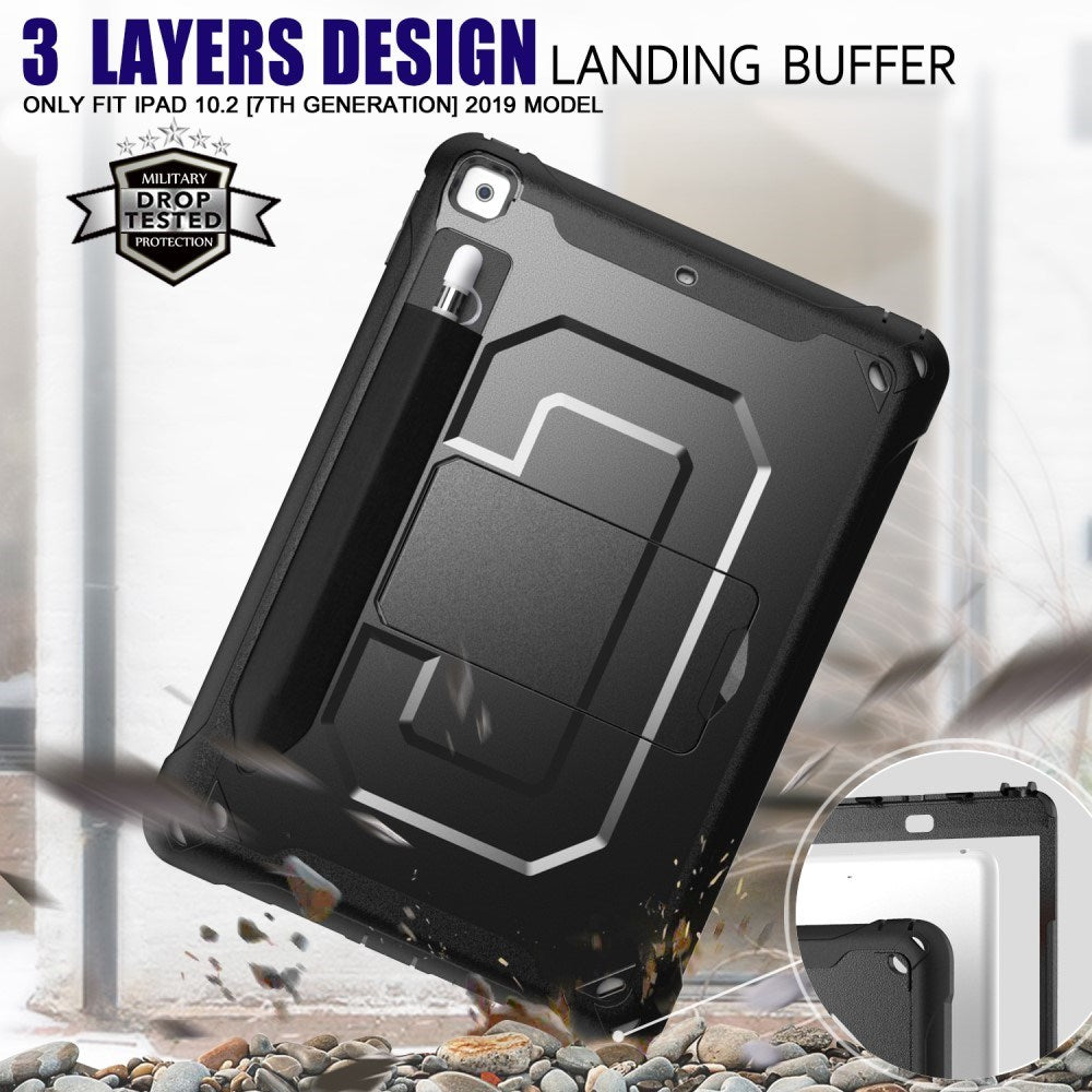 EIDERWOOD iPad 10.2" (2021 / 2020 / 2019) Hybrid Tåligt Skal m. Stativfunktion & Pennhållare - Svart