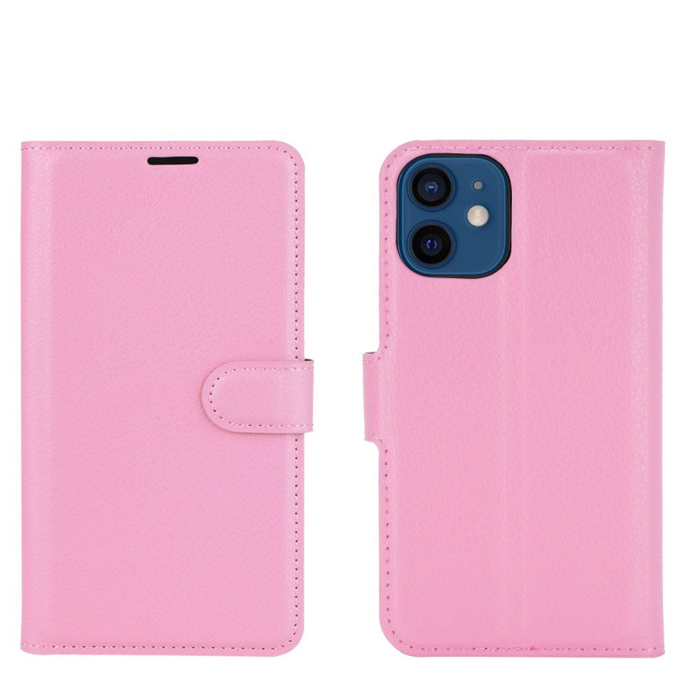 EIDERWOOD iPhone 12 Mini Konstläder Flip Fodral m. Korthållare & Ställfunktion - Rosa