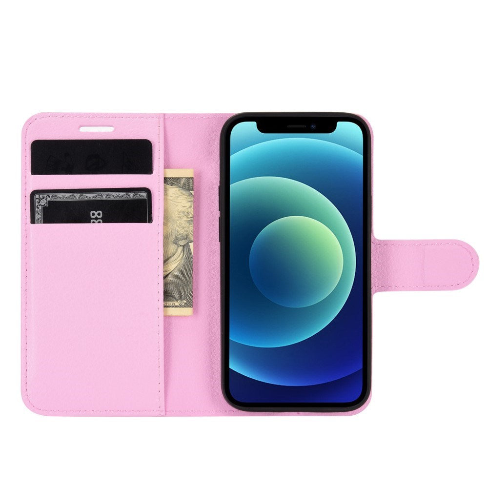 EIDERWOOD iPhone 12 Mini Konstläder Flip Fodral m. Korthållare & Ställfunktion - Rosa