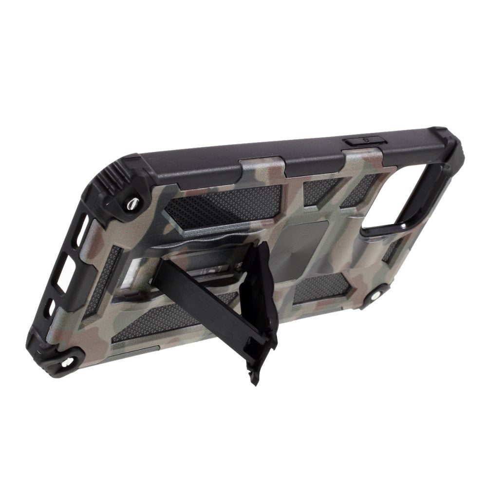 EIDERWOOD iPhone 12 Mini Kamouflage Tåligt Skal med Stativfunktion - Brun / Grön