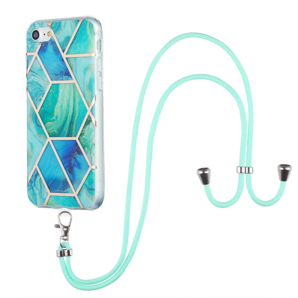 iPhone SE (2022/2020) / 8 / 7 Skal Hybridplast med Rem - Grön Marmor