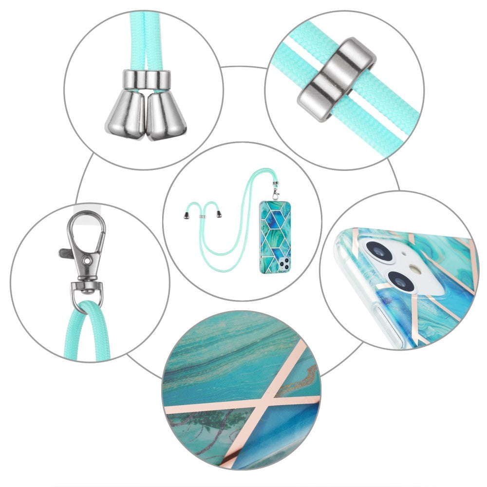 iPhone SE (2022/2020) / 8 / 7 Skal Hybridplast med Rem - Grön Marmor