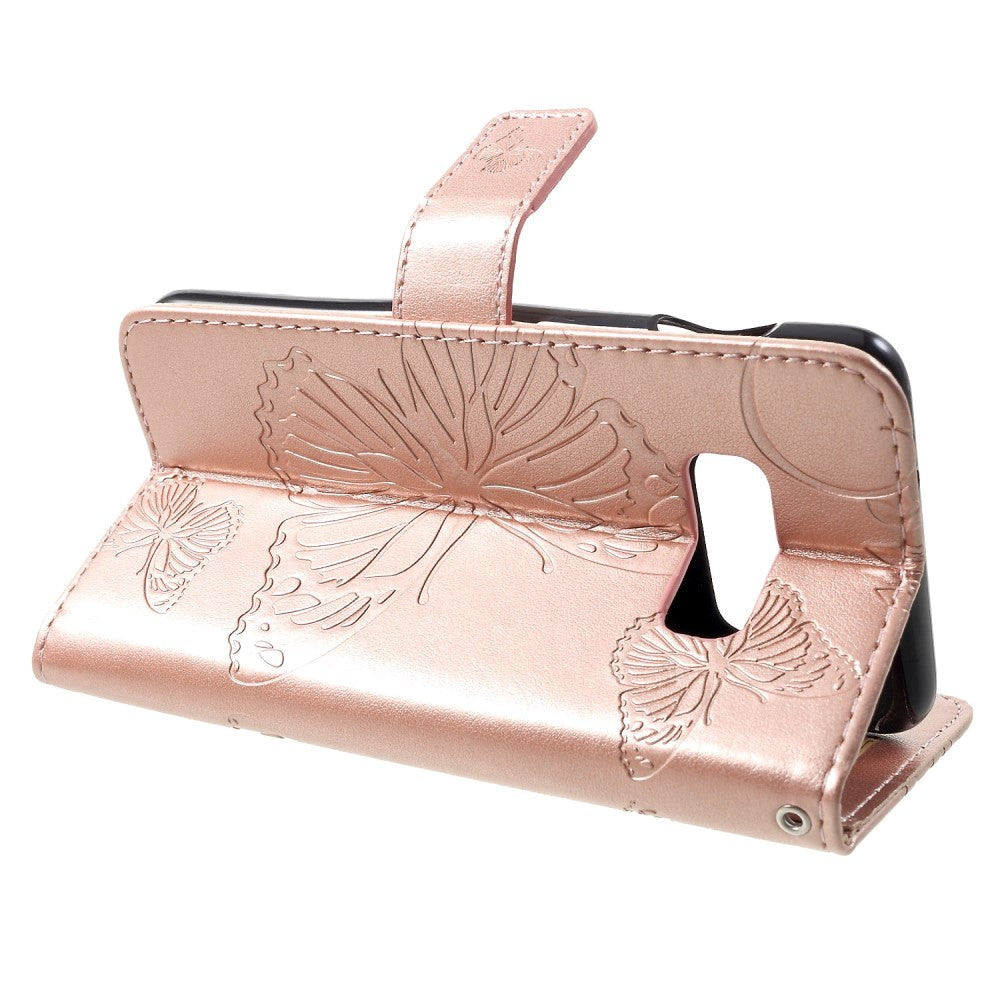 Samsung Galaxy S10e Leather Case m. Fjärilar plånbok - rosguld