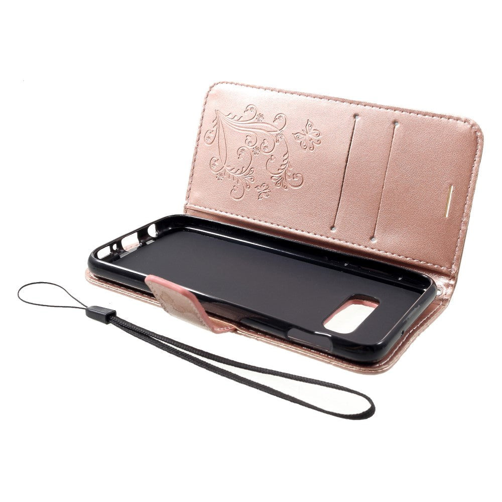 Samsung Galaxy S10e Leather Case m. Fjärilar plånbok - rosguld