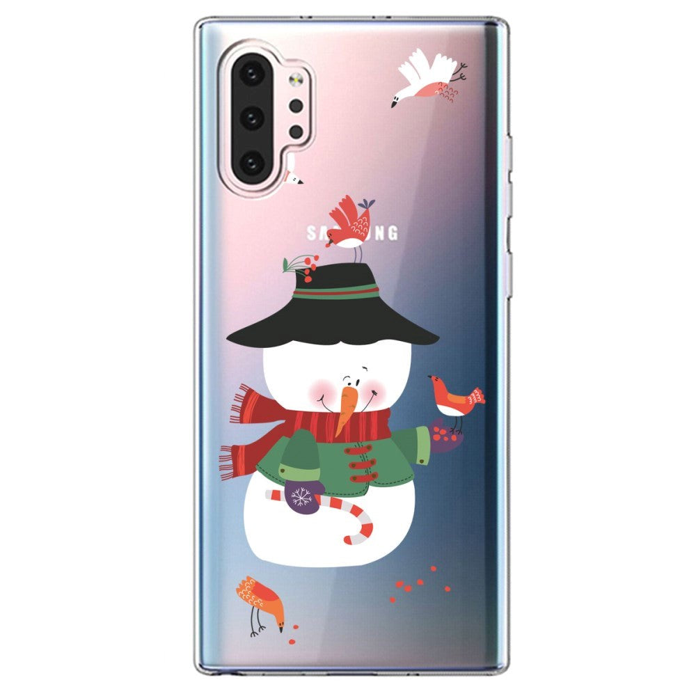 Samsung Galaxy Note 10+ (plus) Flexibel plast Skal med Jul-tema - Snowman m. Fåglar