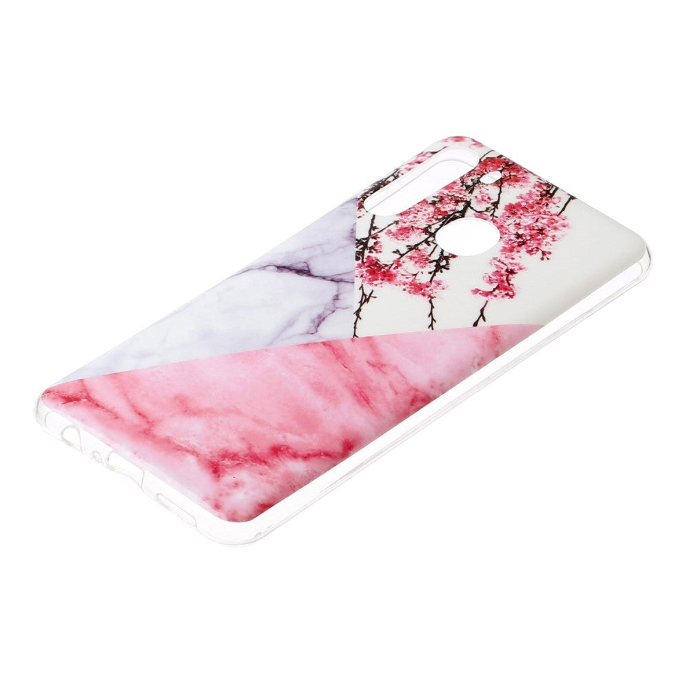 Samsung Galaxy A21 Flexibel plastskal m. Marmortryck - rosa marmor / blommor