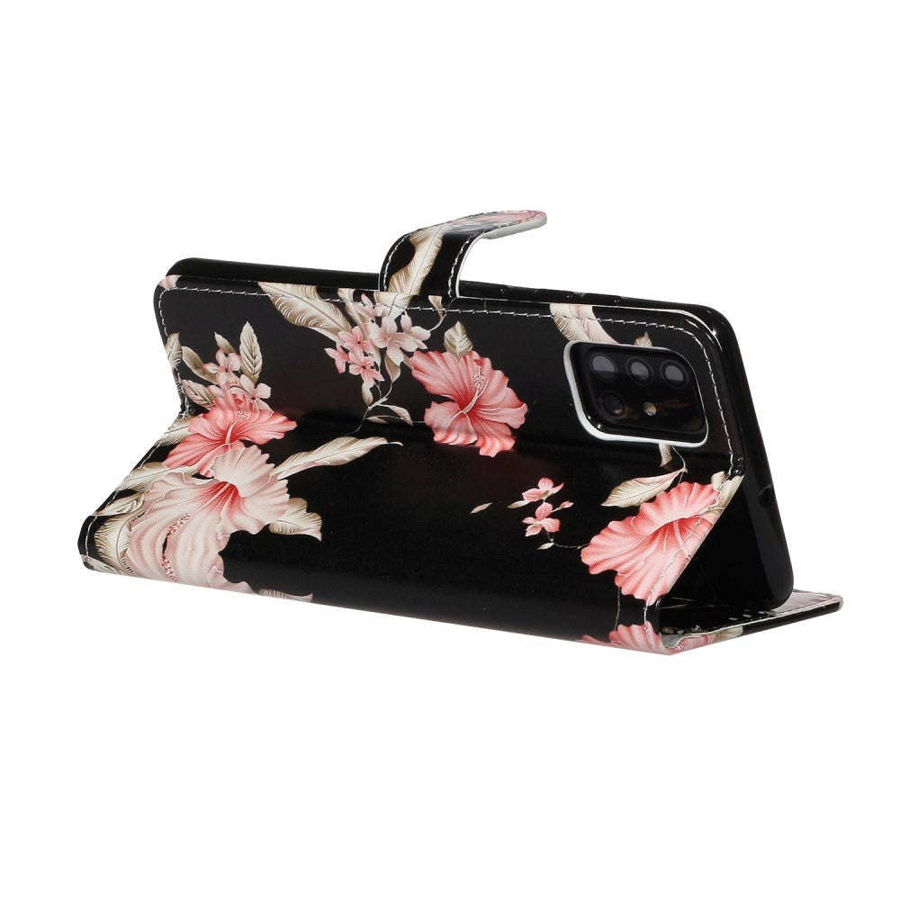 Samsung Galaxy A51 Pink Flowers Wallet Case - Svart / rosa