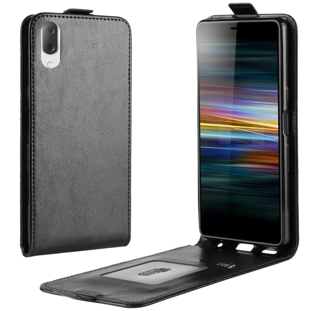 Sony Xperia L3 Leather Flip Case m. Korthållare Svart