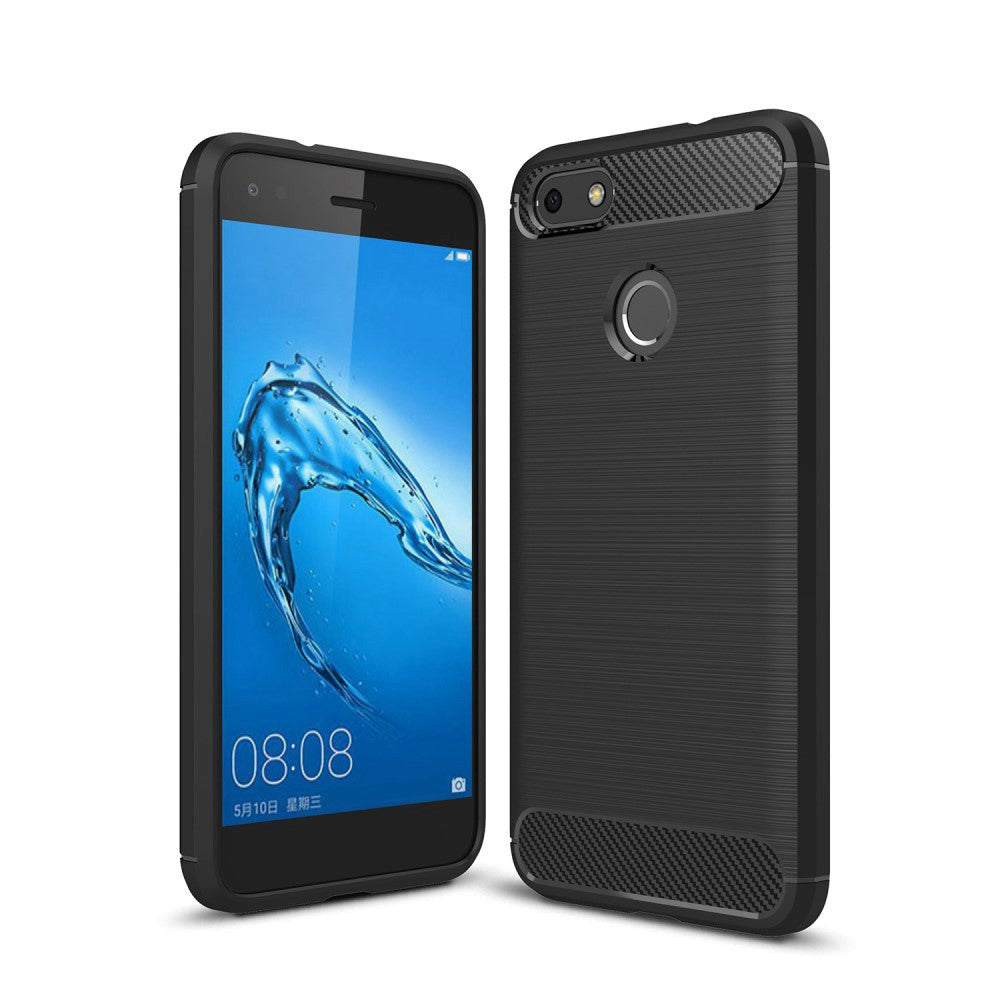 Huawei P9 Lite Mini Skal TPU Borstad Kolfiber - Svart