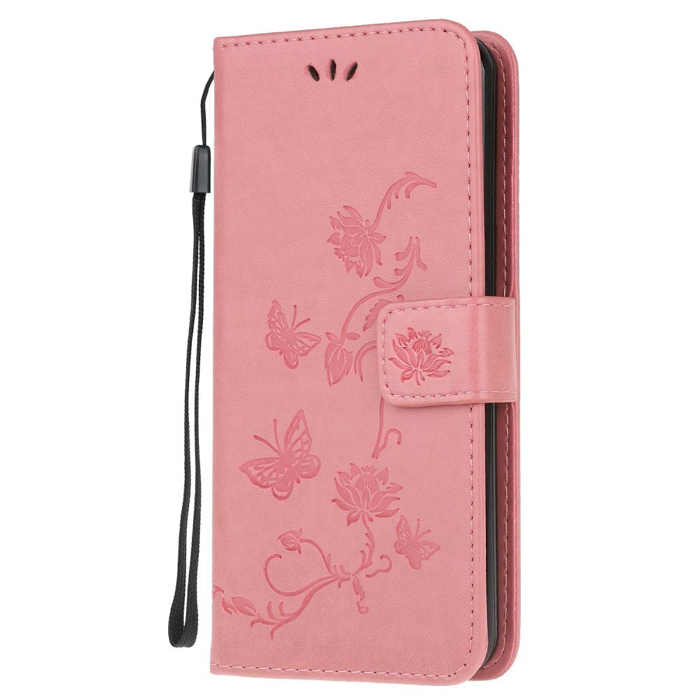 Huawei P Smart (2020) Läderplånbok - Blommor och fjärilar rosa
