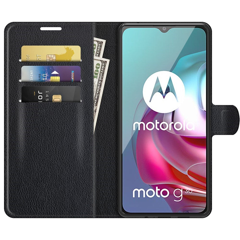 EIDERWOOD Motorola Moto G10 / G20 / G30 Konstläder Flip Fodral med Korthållare & Ställfunktion - Svart