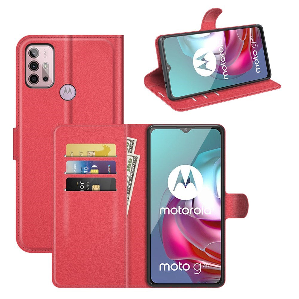 EIDERWOOD Motorola Moto G10 / G20 / G30 Konstläder Flip Fodral med Korthållare & Ställfunktion - Röd