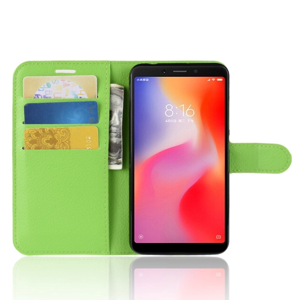Xiaomi Redmi 6 Litchi texturläderstativ plånbokfodral grön