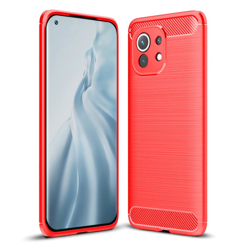 Xiaomi Mi 11 borstat kolfiber flexibel plastskal - röd