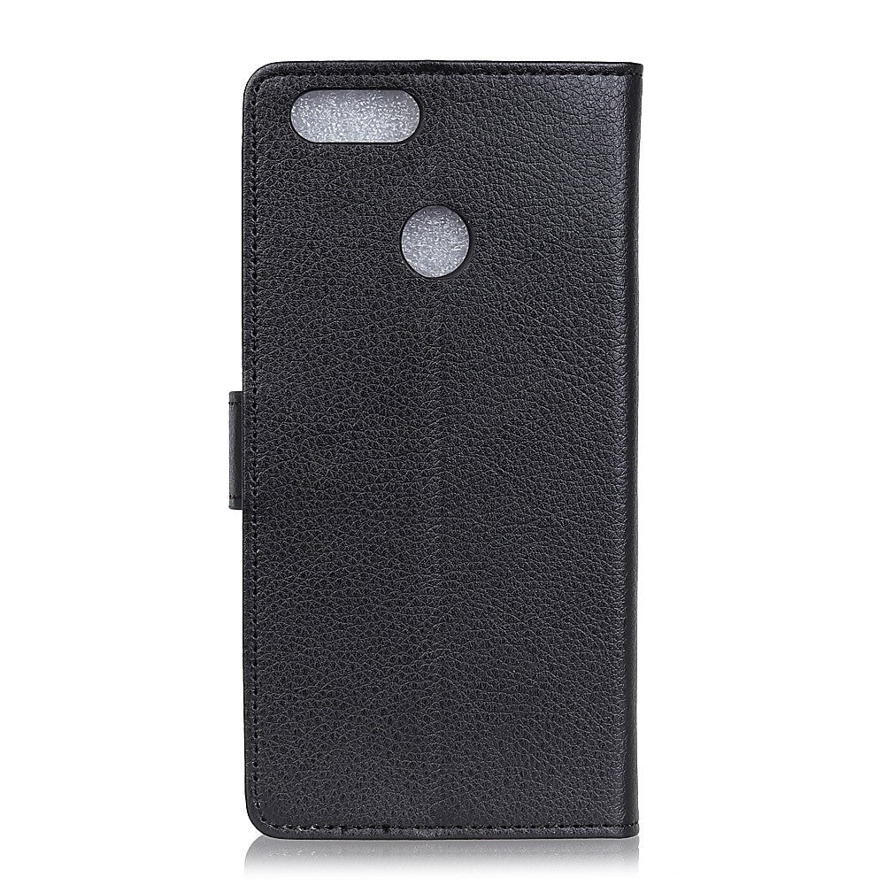 Alcatel 1s (2019) Litchi läderplånbok - Svart