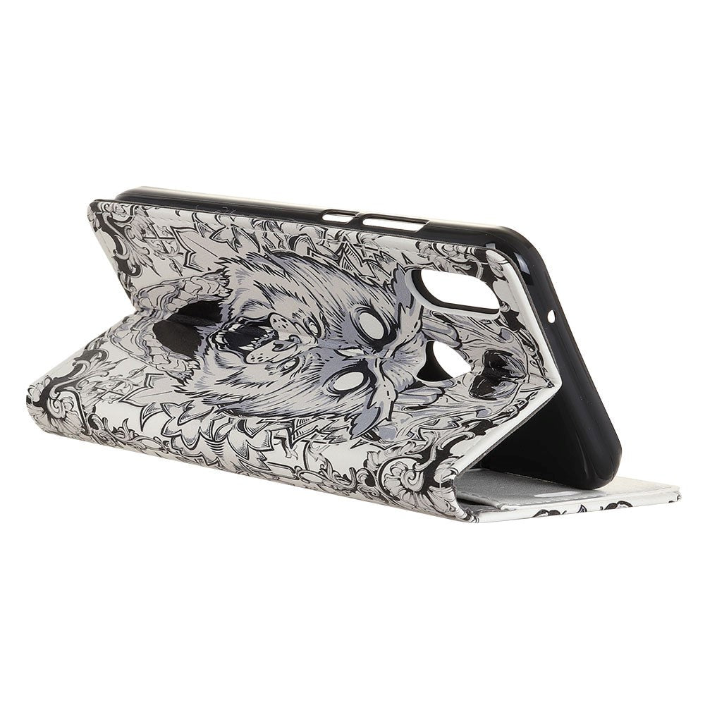 Alcatel 1s (2020) Läderplånbok Abstrakt uggla och varg