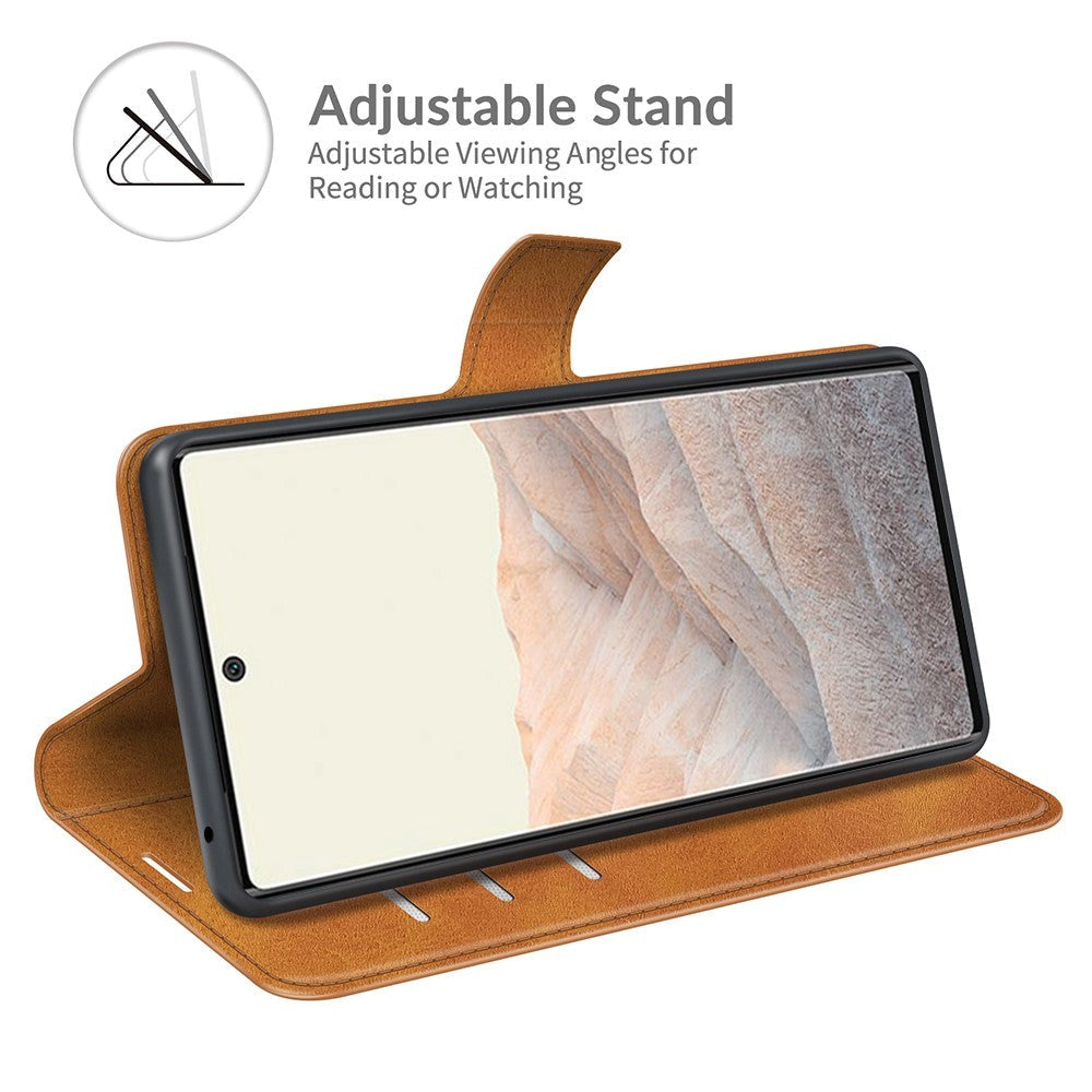 Google Pixel 6 Pro Läder Flipfodral med Korthållare & Magnetisk Öppna/Stäng-funktion - Ljusbrun