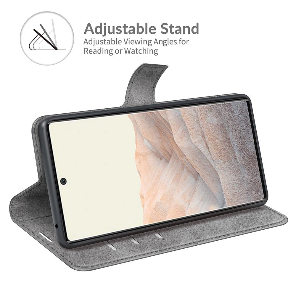 Google Pixel 6 Pro Läder Flipfodral med Korthållare & Magnetisk Öppna/Stäng-funktion - Grå