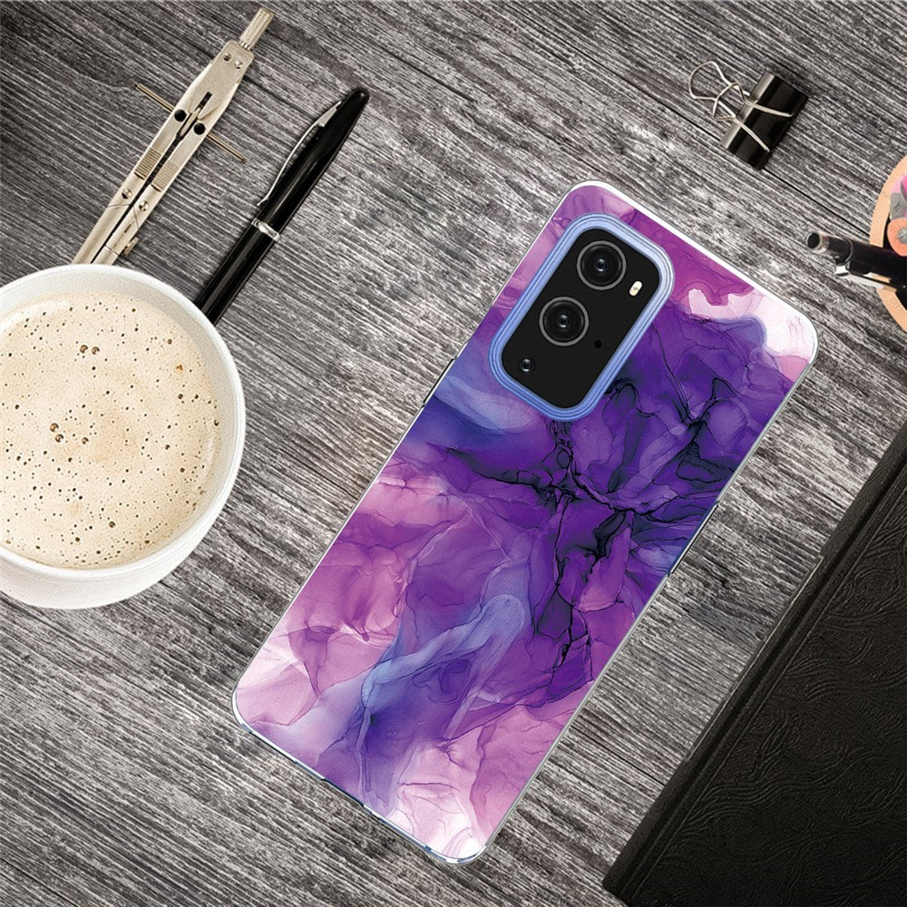 EIDERWOOD OnePlus 9 Pro Flexibelt Plast Skal med Marmordesign - Lila