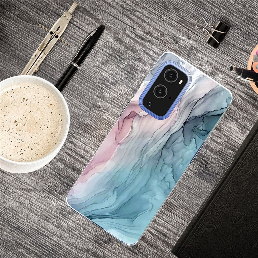 EIDERWOOD OnePlus 9 Pro Flexibelt Plast Skal med Marmordesign - Blå / Rosa