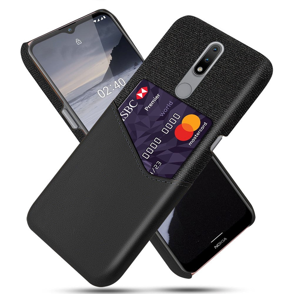 Nokia 2.4 Tygfodral m. Läderkortshållare - Svart