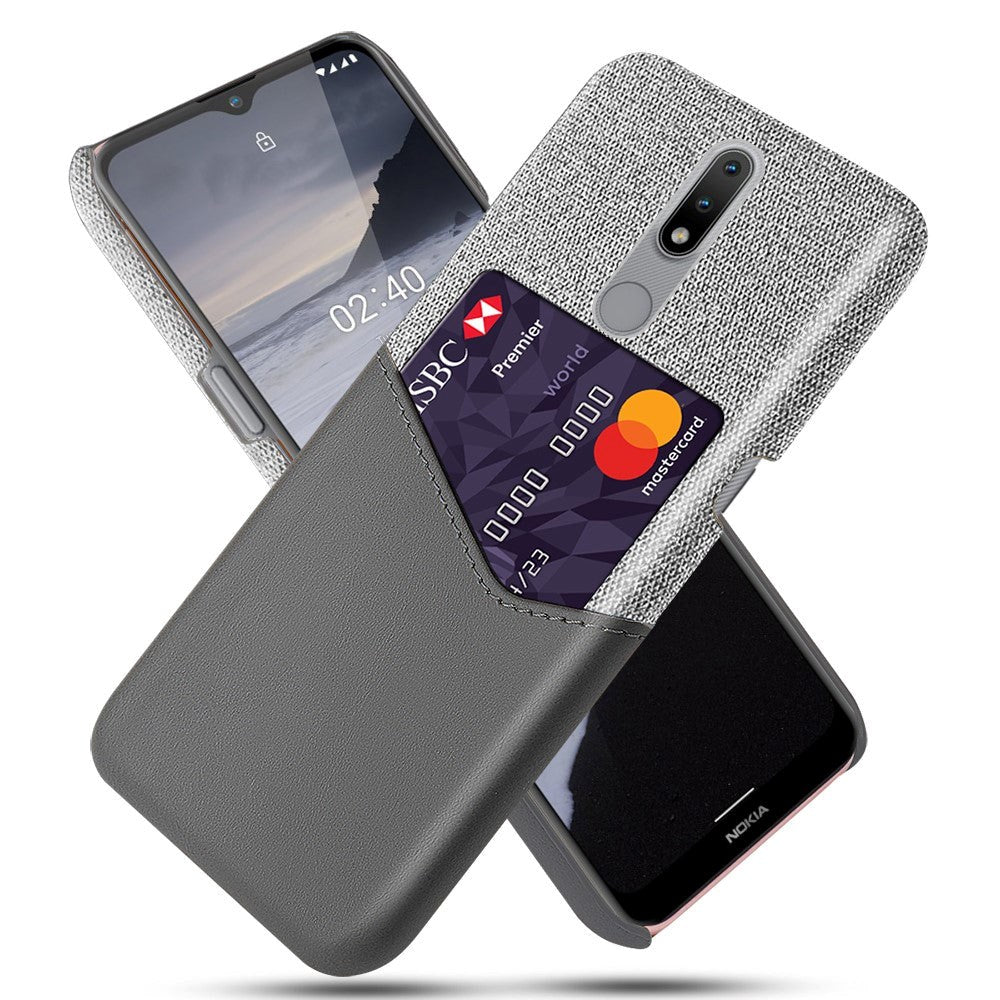 Nokia 2.4 Tygfodral m. Läderkortshållare - grå
