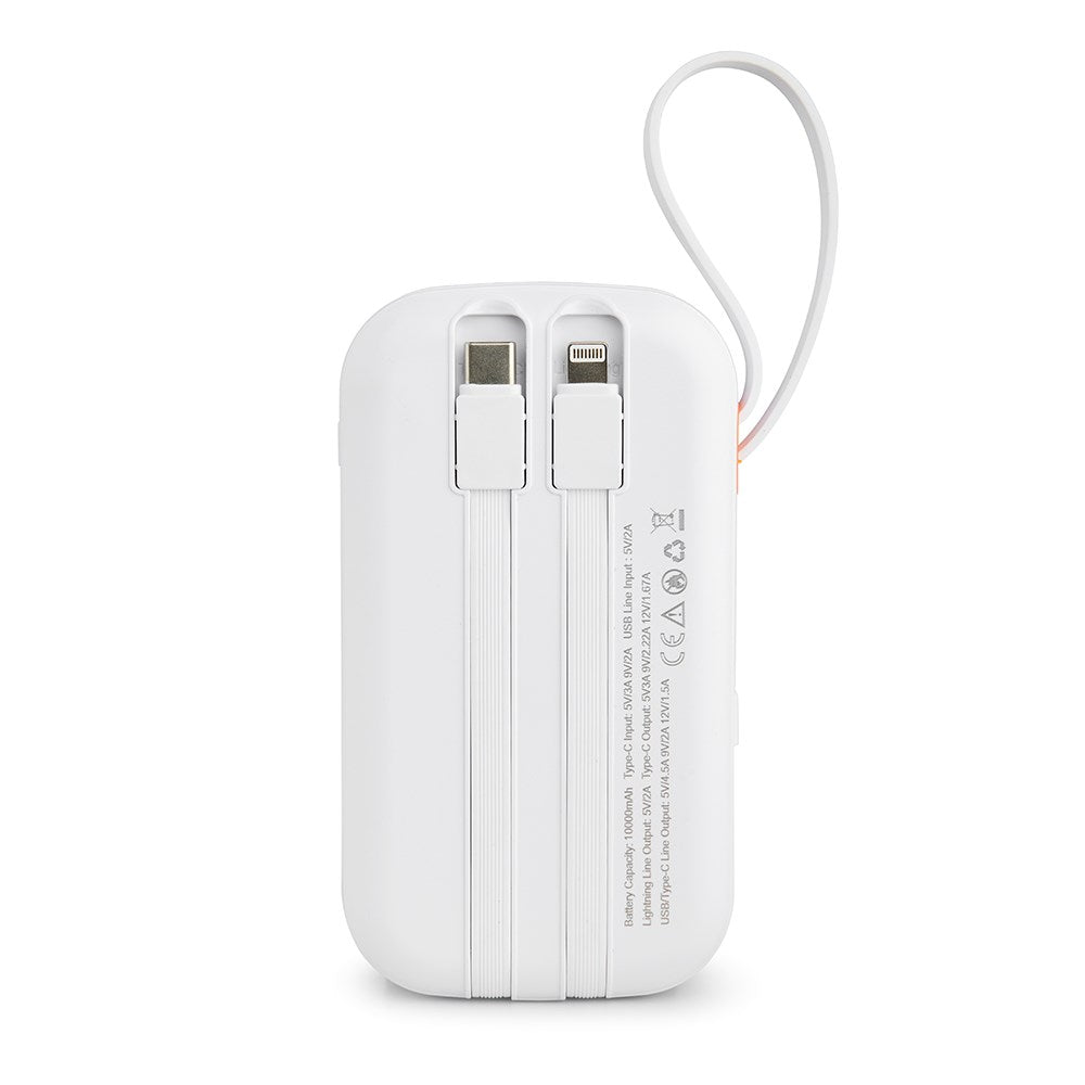 Xceed Powerbank - 20 000 mAh - Inbyggda kablar - Snabbladdning - Vit