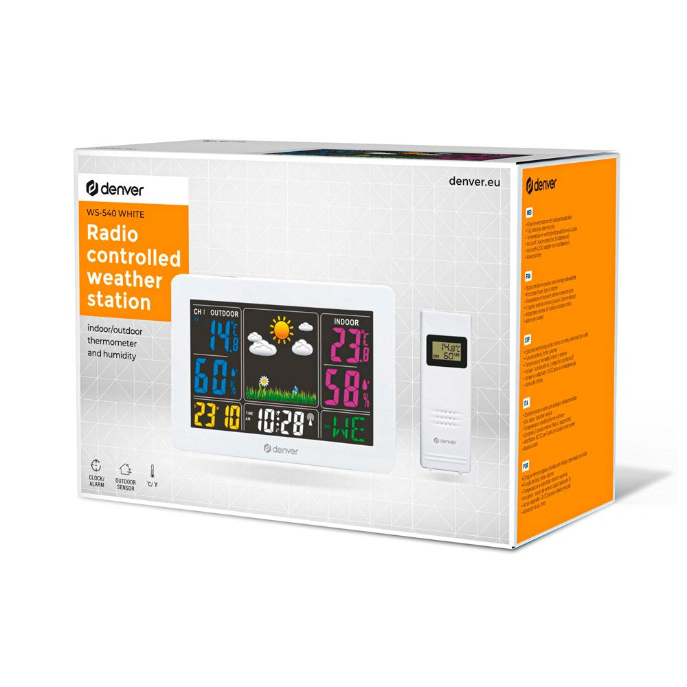 Denver Väderstation med Inbyggd Klocka & Färgglad Display - Vit