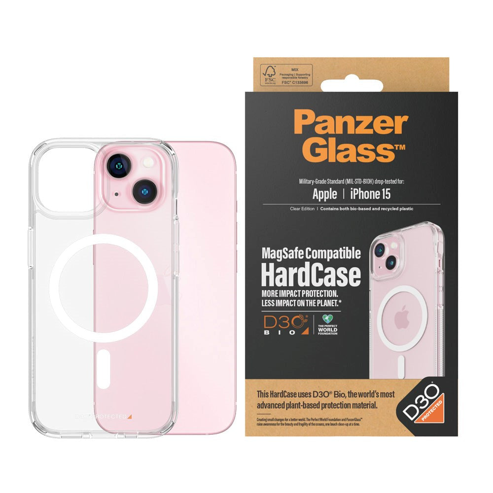 iPhone 15 Skal PanzerGlass D3O® Bio HardCase - MagSafe Kompatibelt - Transparent