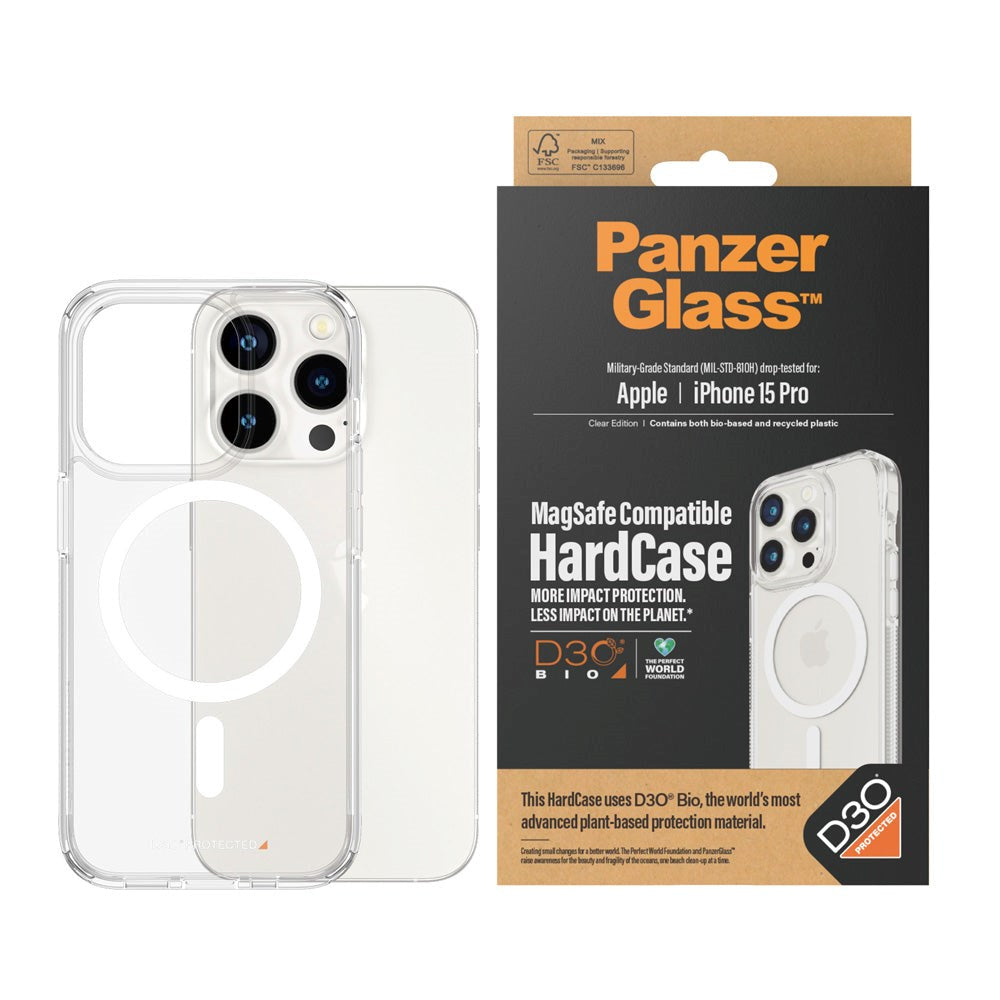 iPhone 15 Pro Skal PanzerGlass D3O® Bio HardCase - MagSafe Kompatibelt - Transparent