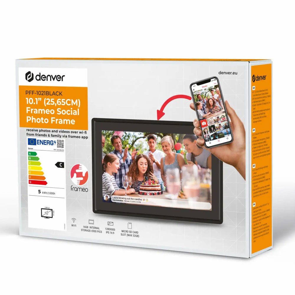 Denver PFF-1021 10.1" Digital Frameo WiFi Digital Fotoram - 1280x800 / 16GB - Svart