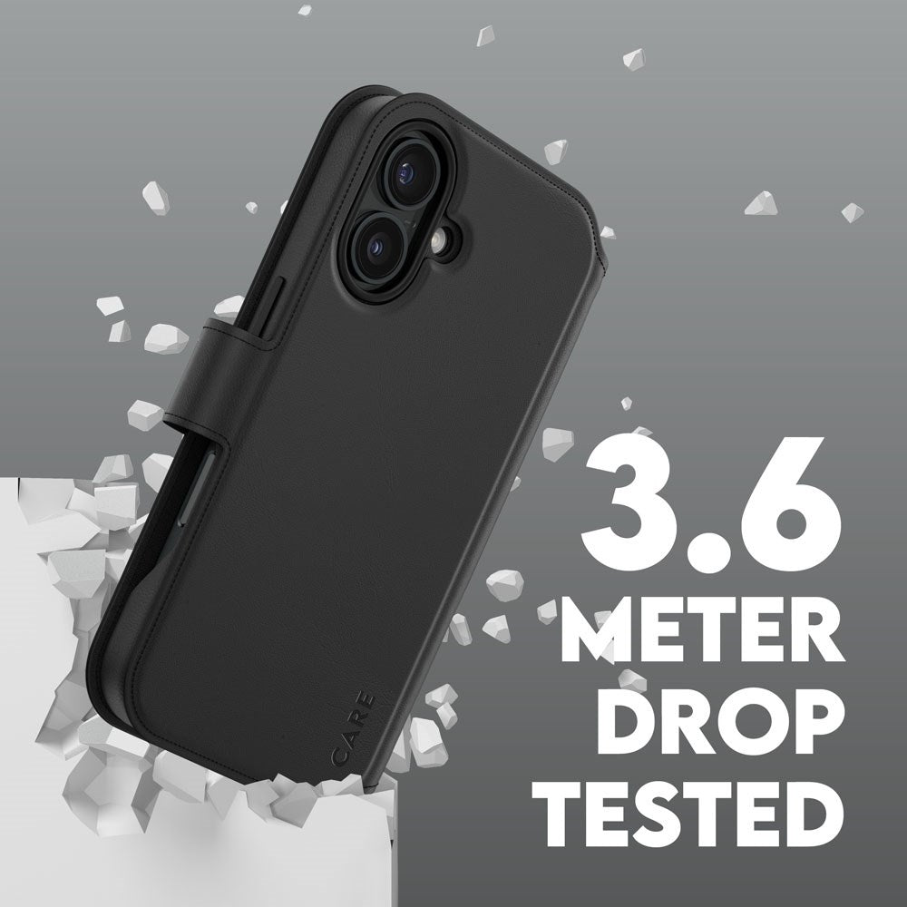 CARE by PanzerGlass iPhone 16 Feature Tango 2-i-1 Skal med Plånbok - Svart