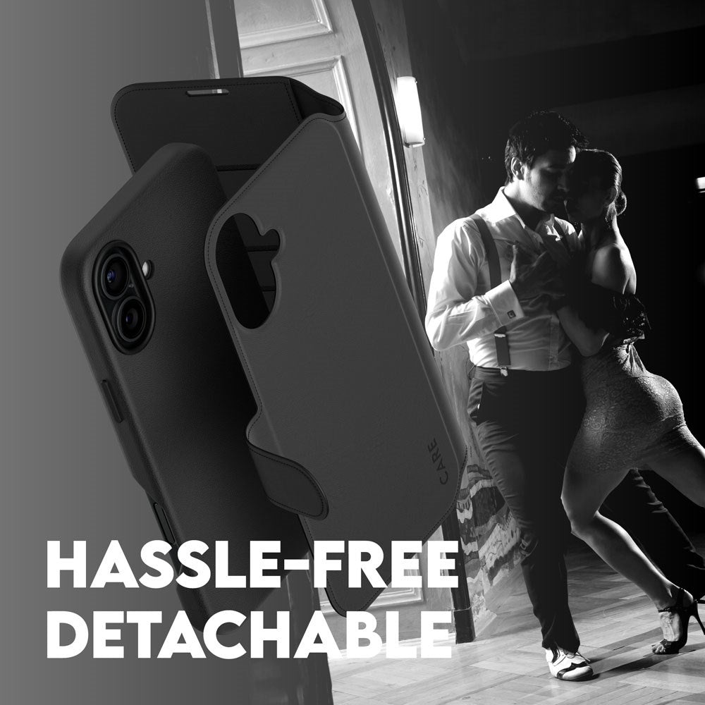 CARE by PanzerGlass iPhone 16 Feature Tango 2-i-1 Skal med Plånbok - Svart