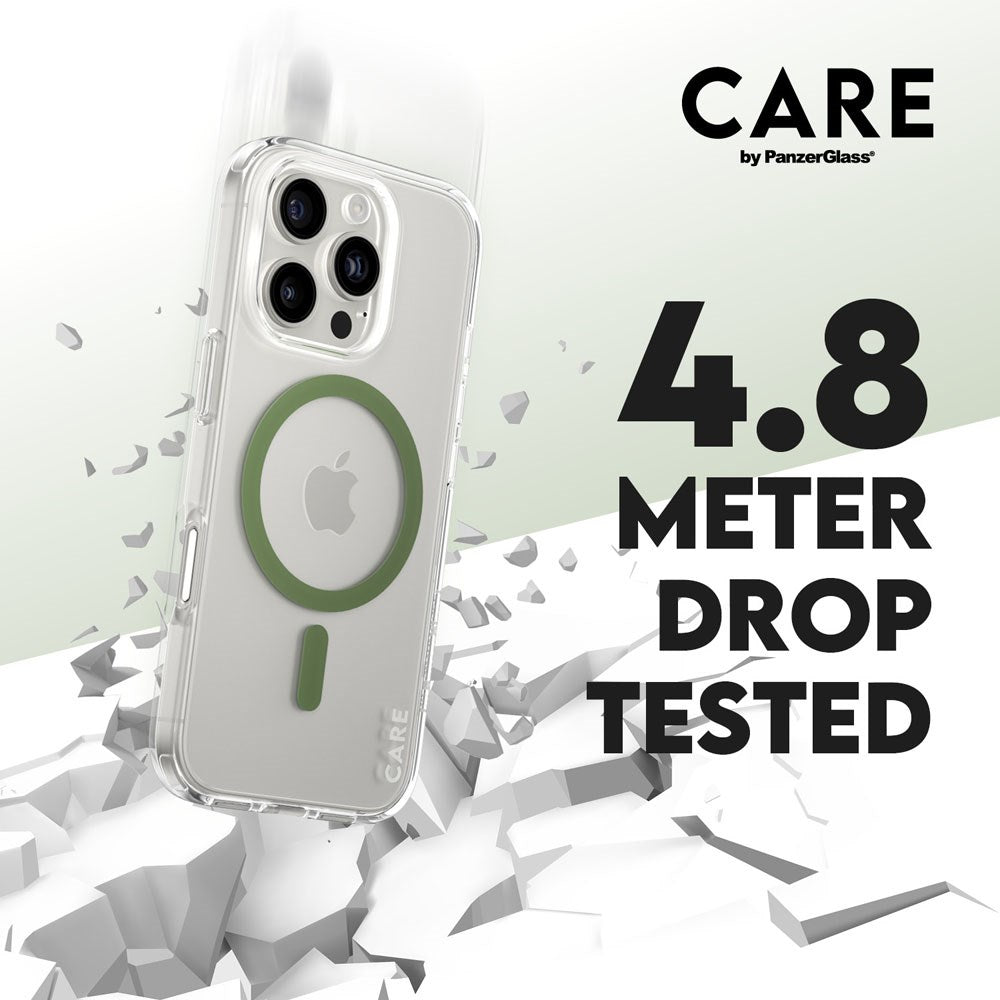 CARE by PanzerGlass iPhone 16 Pro FLAGSHIP Urban Combat Skal - MagSafe Kompatibel -Transparent / Piquant Green