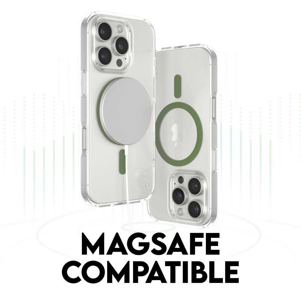 CARE by PanzerGlass iPhone 16 Pro FLAGSHIP Urban Combat Skal - MagSafe Kompatibel -Transparent / Piquant Green
