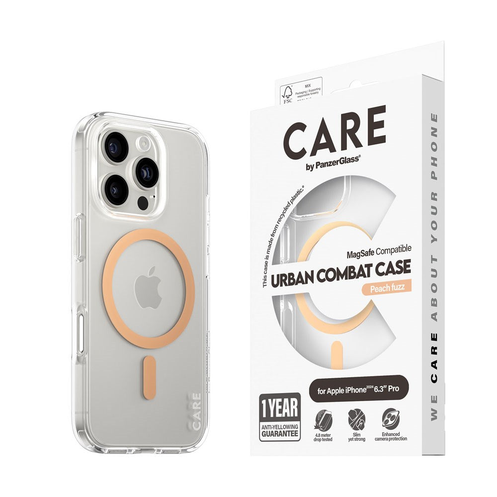 CARE by PanzerGlass iPhone 16 Pro FLAGSHIP Urban Combat Skal - MagSafe Kompatibel -Transparent / Peach Fuzz