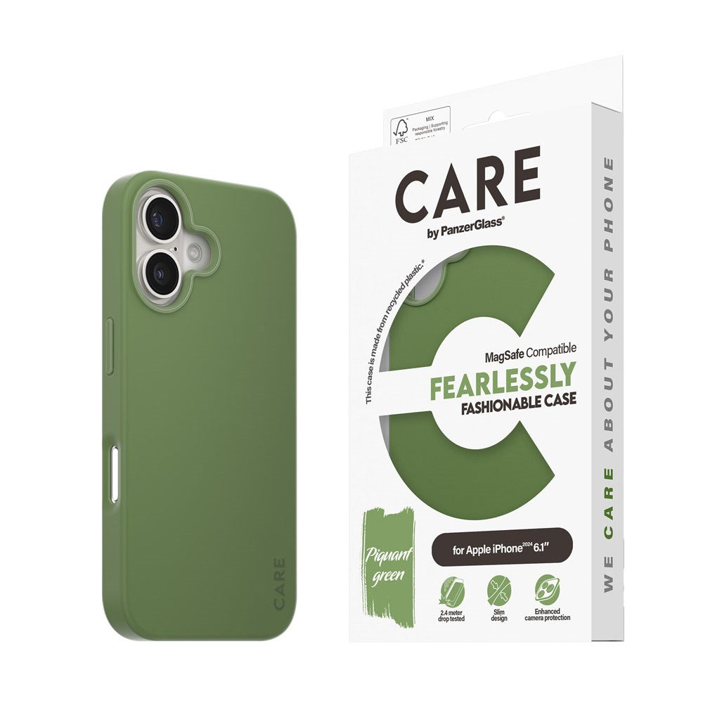 CARE by PanzerGlass iPhone 16 FASHION Fearlessly Fashionable Skal - MagSafe Kompatibel - Piquant Green
