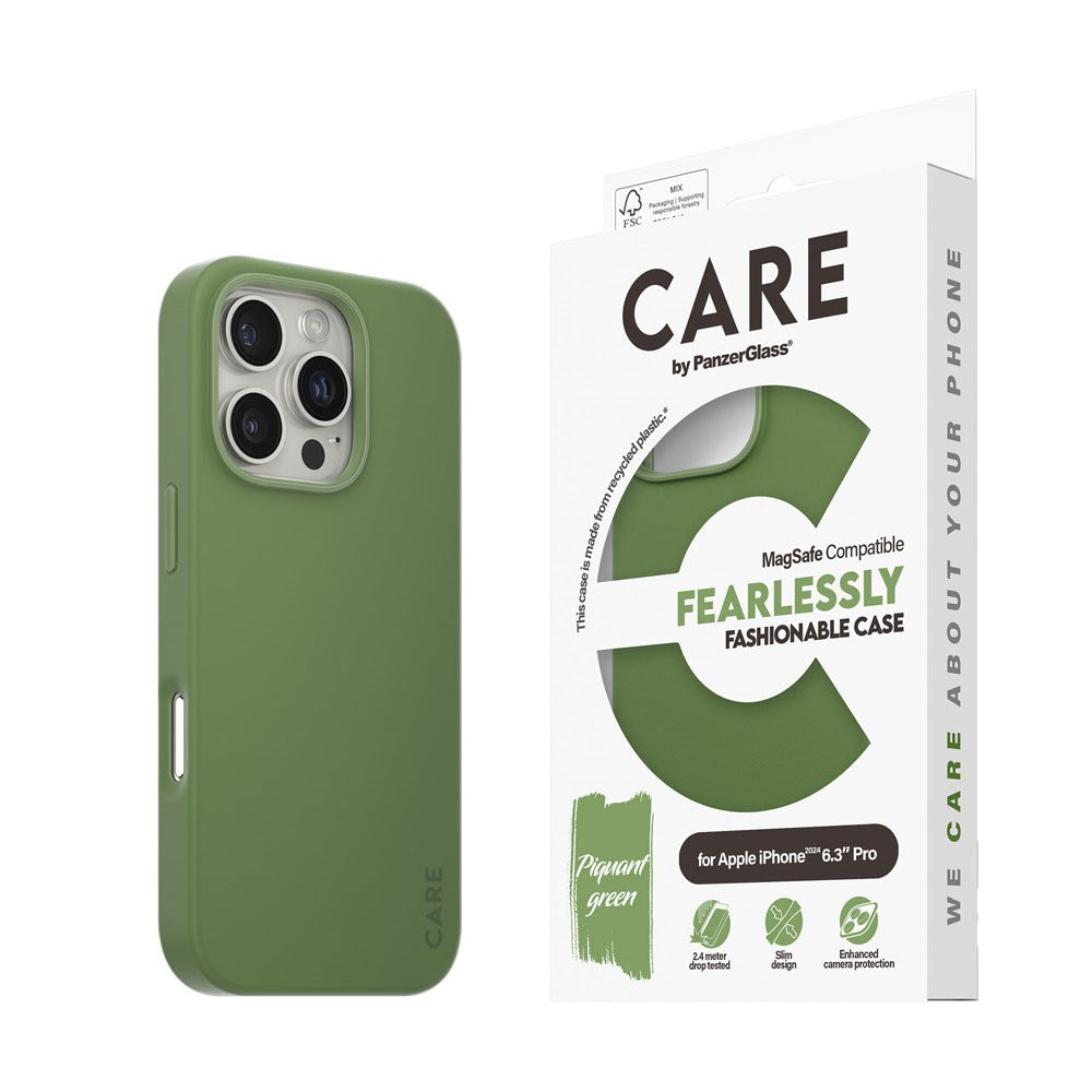 CARE by PanzerGlass iPhone 16 Pro FASHION Fearlessly Fashionable Skal - MagSafe Kompatibel - Piquant Green