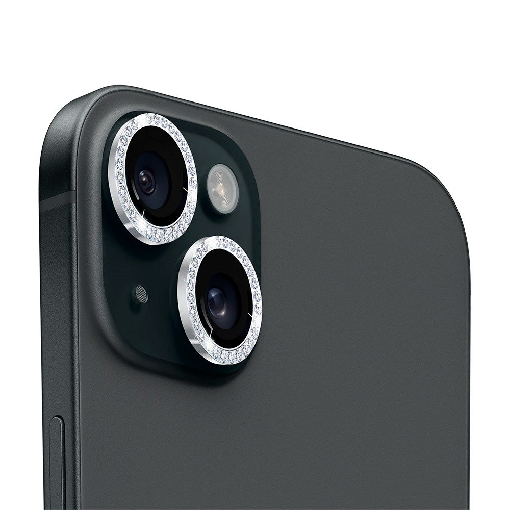 Holdit iPhone 15 / 15 Plus Kameralinsskydd - Glitter / Silver