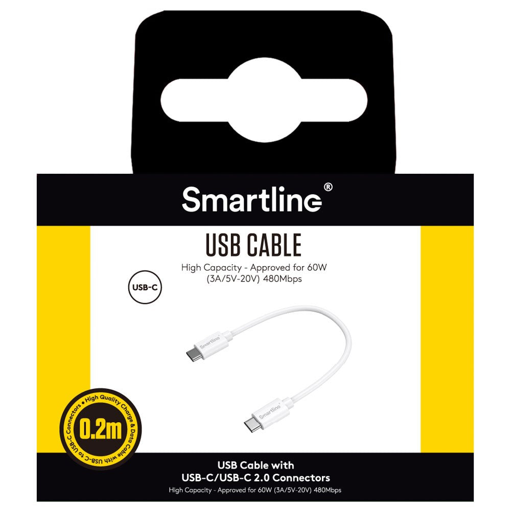 Smartline 60W USB-C till USB-C Kabel 20cm - Vit