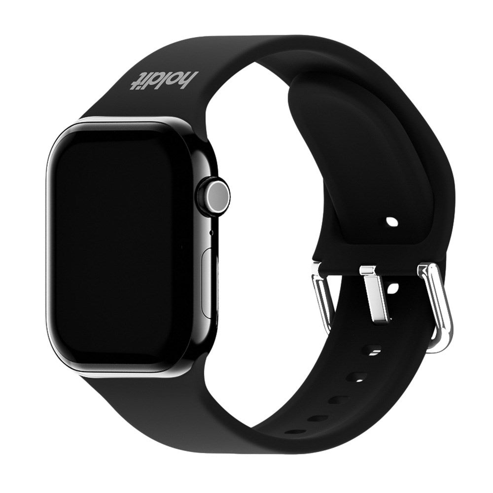 Apple Watch (38/40/SE/41/42mm) Holdit Silikon Klockarmband med Metallspänne - Black